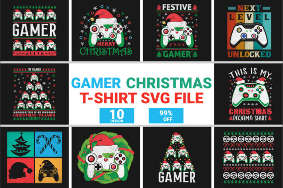 Gamer Christmas Sublimation Shirt Bundle for Crafts and Graphics