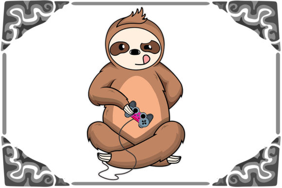 Gaming Gamer Sloth Graphics for Print Templates