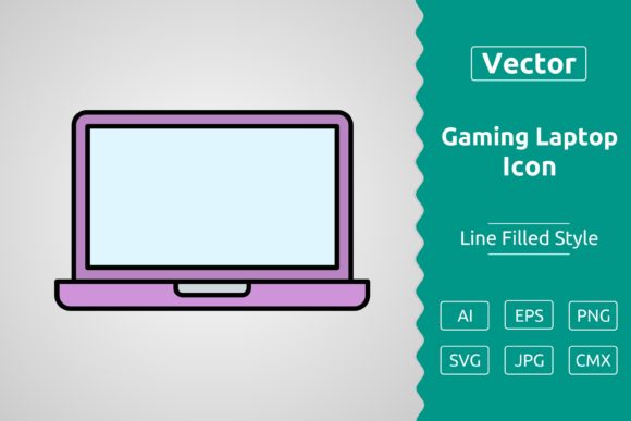 Vector Gaming Laptop Filled Outline Icon for Graphics and Icons